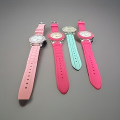 Lot Of 4 Watches Jelly sport Bands Vibrant Pink Multi Colored Arabic Numerals Qu