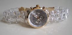 Women’s Fashion Clear & Gold Finish Boyfriend Geneva Casual Wrist Watch