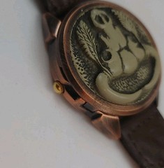 Pearl Quartz Southwest Skull Cover Watch Braided Leather Native NON WORKING READ