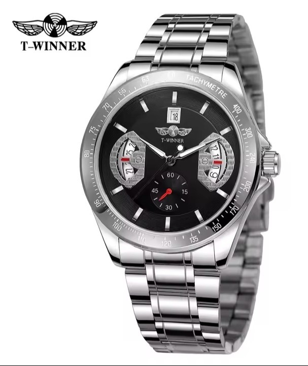 T-WINNER Automatic Stainless Steel Watch – Sport, Luminous, Calendar, 40-44mm